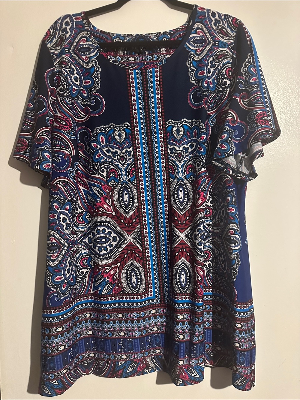 Roz & Ali Navy Paisley Tunic with Blue and Magenta Accents